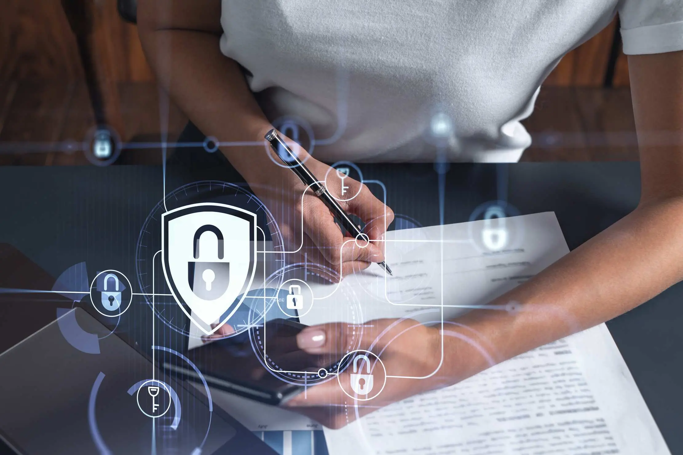 Business user reviewing a digital security agreement