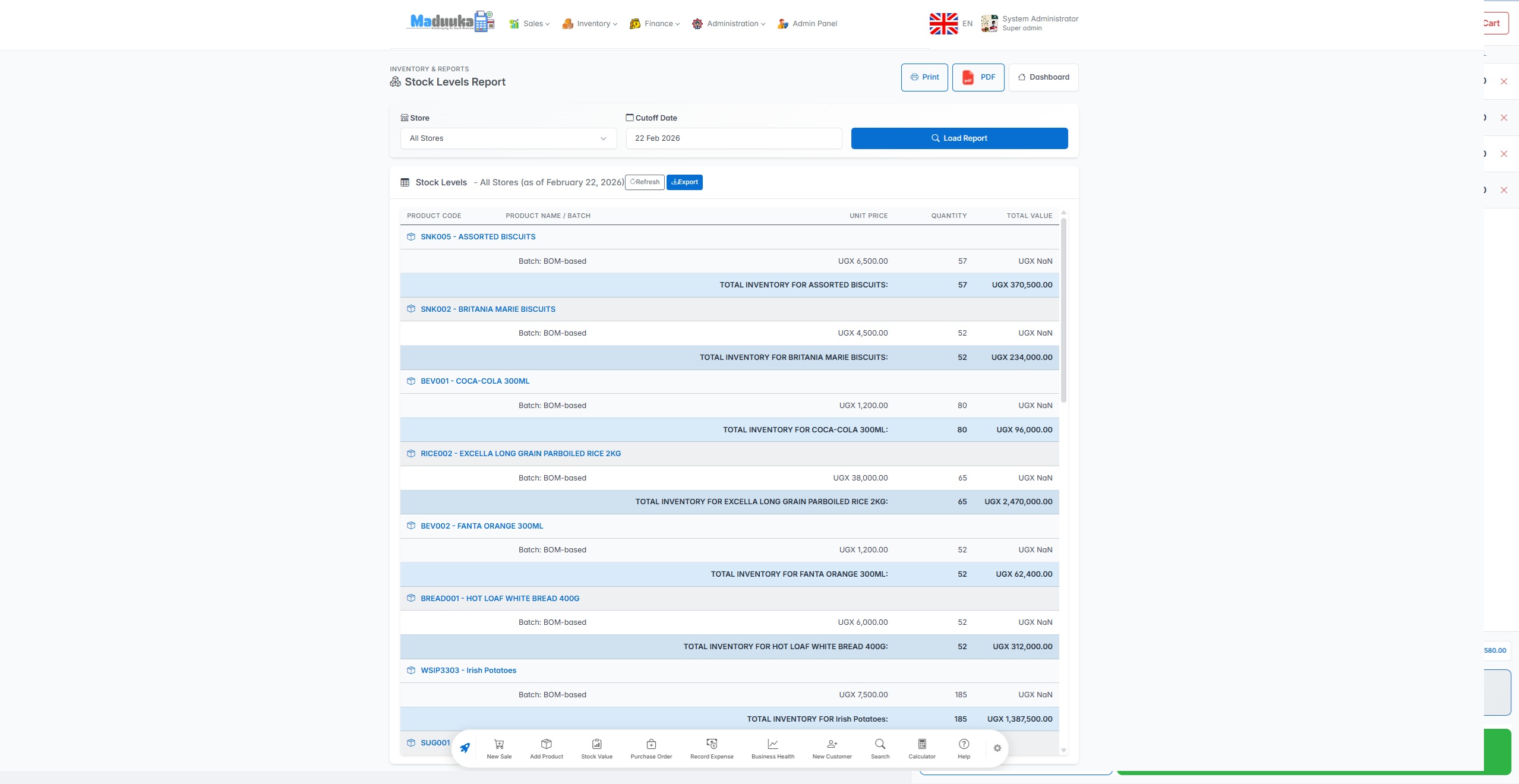 Maduuka Inventory management with stock levels